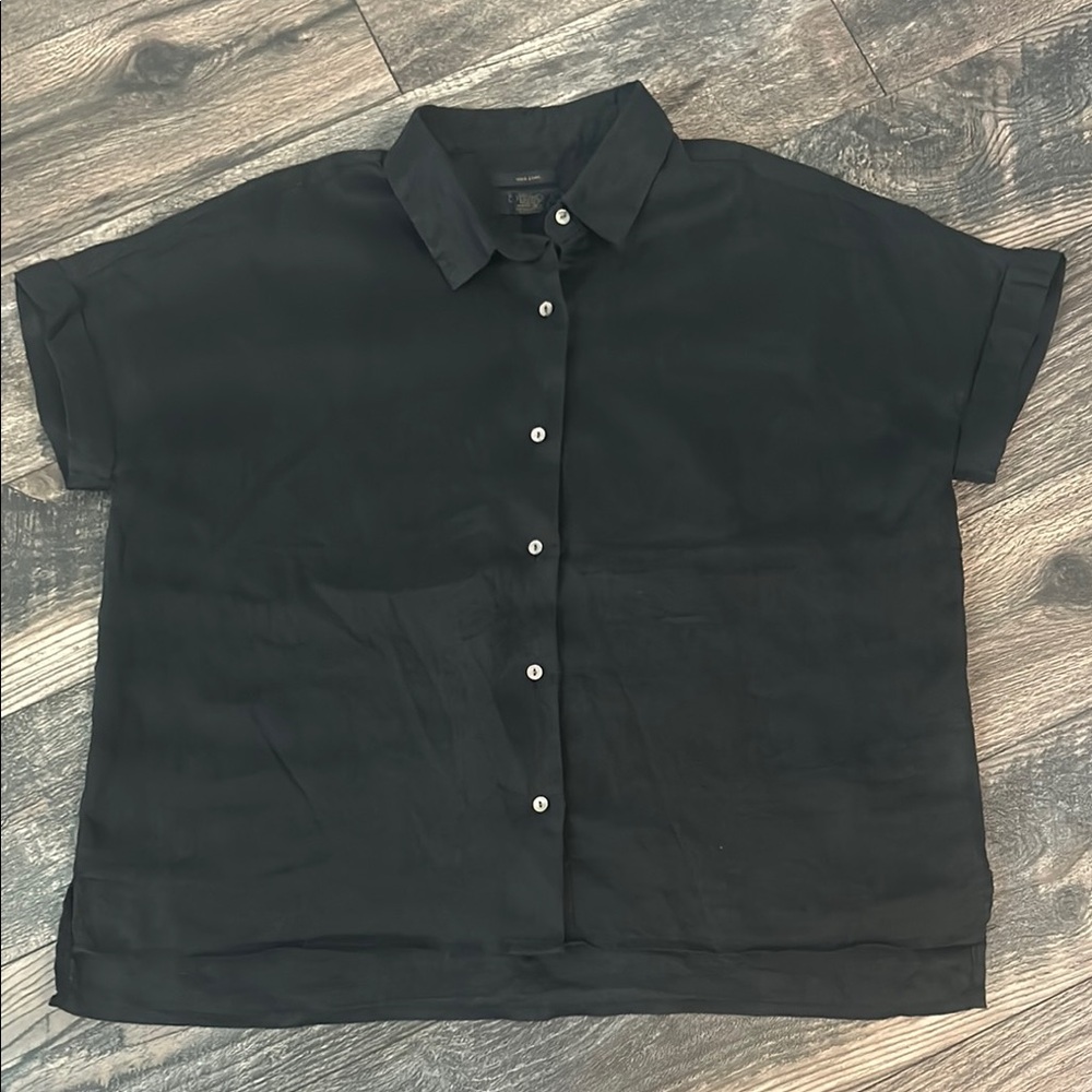 100% Linen Rachel Roy Black Button-Up Shirt Spring Summer Women’s Large